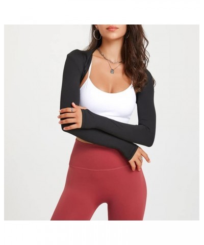 Women Workout Open Front Bolero Shrug Crop Top Long Sleeve Solid Slim Fit Casual Cropped Cardigan Yoga Summer Black $14.49 Sw...