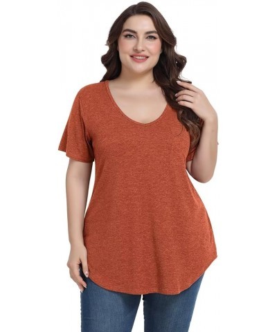 Women Plus Size V-Neck Tunic Tops Loose T Shirt with Pocket D-dark Orange $15.67 Tops