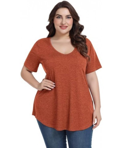 Women Plus Size V-Neck Tunic Tops Loose T Shirt with Pocket D-dark Orange $15.67 Tops