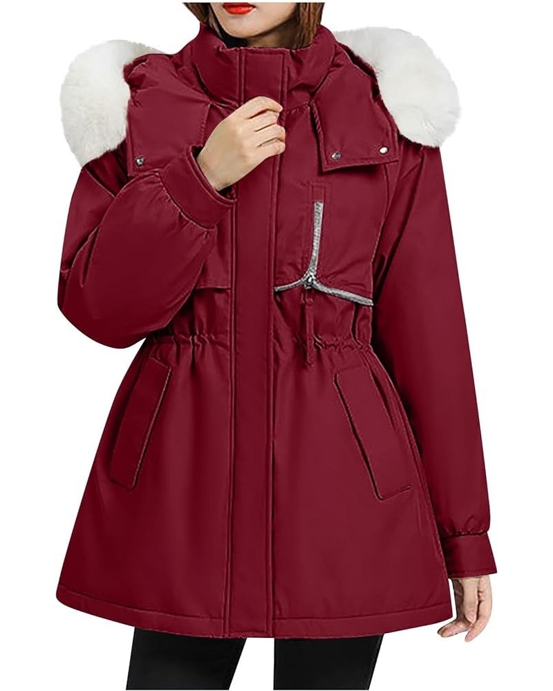 Long Winter Coats for Women Women's Warm Winter Coat Velvet Puffer Jacket Loose Casual Quilted Faux Fur Hood 06-red $28.29 Coats