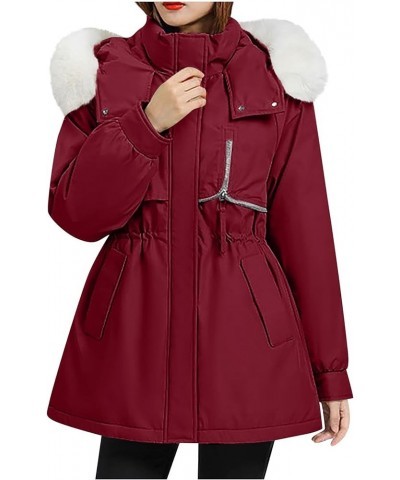 Long Winter Coats for Women Women's Warm Winter Coat Velvet Puffer Jacket Loose Casual Quilted Faux Fur Hood 06-red $28.29 Coats