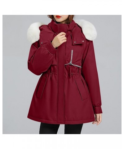 Long Winter Coats for Women Women's Warm Winter Coat Velvet Puffer Jacket Loose Casual Quilted Faux Fur Hood 06-red $28.29 Coats