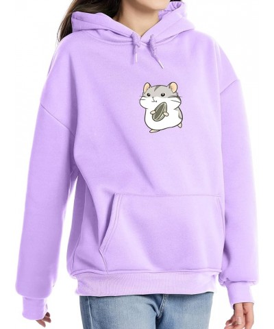 Hoodies for Women Cute Hamster Print Graphic Kawaii Clothes Pullover Teen Girls Aesthetic Cartoon Casual Sweatshirts Purple $...