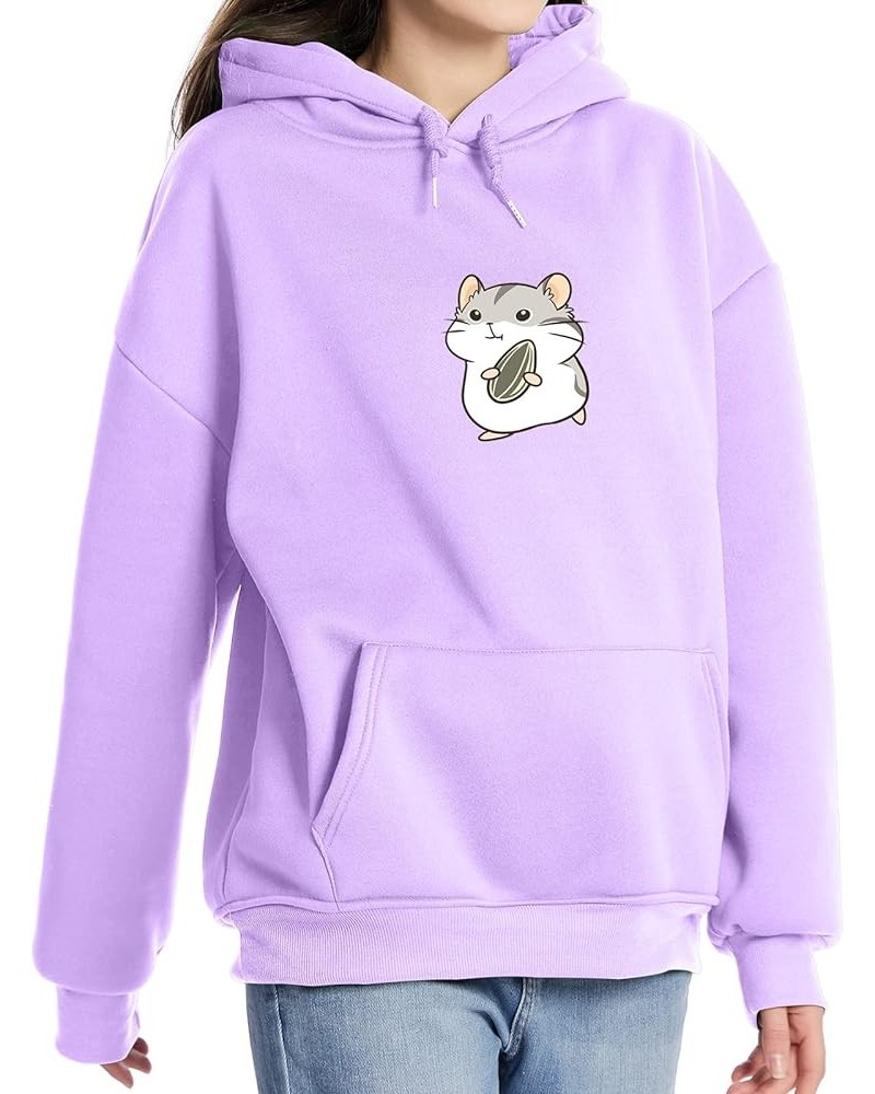 Hoodies for Women Cute Hamster Print Graphic Kawaii Clothes Pullover Teen Girls Aesthetic Cartoon Casual Sweatshirts Purple $...