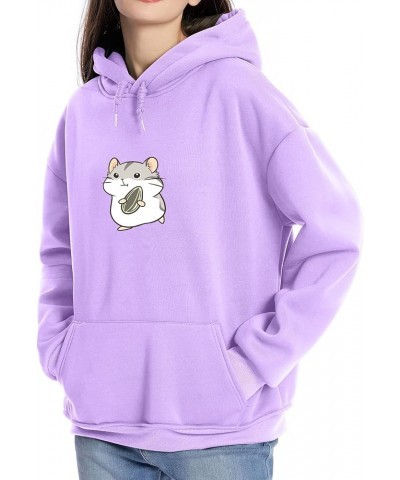 Hoodies for Women Cute Hamster Print Graphic Kawaii Clothes Pullover Teen Girls Aesthetic Cartoon Casual Sweatshirts Purple $...