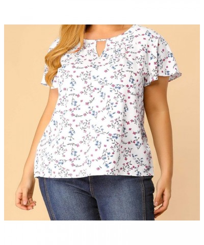 Women's Plus Size Blouses Summer Ruffle Short Sleeve Shirts Keyhole Chiffon Tops White $10.50 Blouses