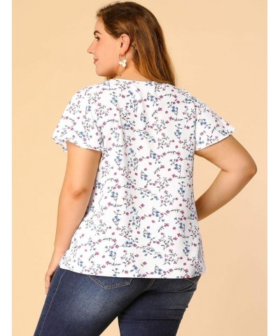 Women's Plus Size Blouses Summer Ruffle Short Sleeve Shirts Keyhole Chiffon Tops White $10.50 Blouses