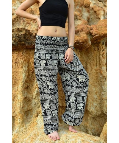 Women Harem Pant Boho Genie Aladdin Smocked Waist Yoga Trousers Black1 $9.97 Activewear