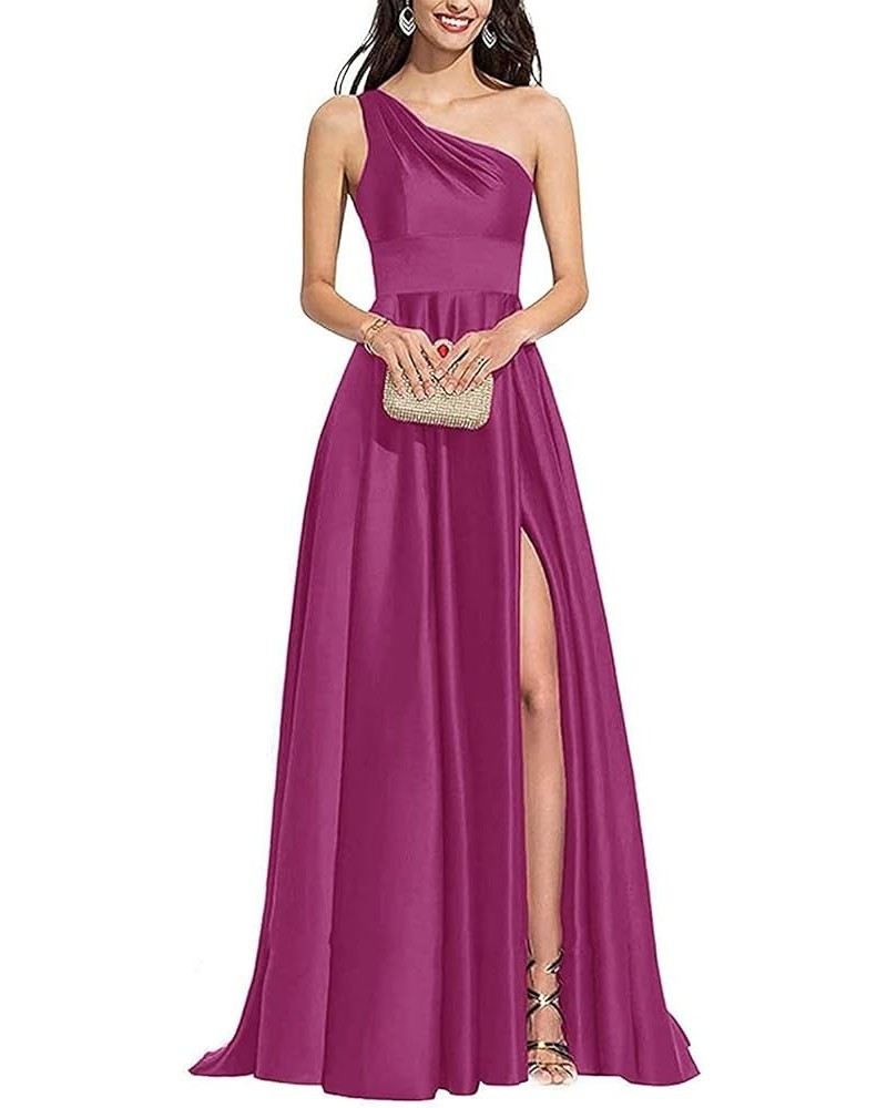 One Shoulder Dresses for Women V Neck Bridesmaid Dresses with Slit Womens Satin Dresses Fuchsia $31.49 Dresses