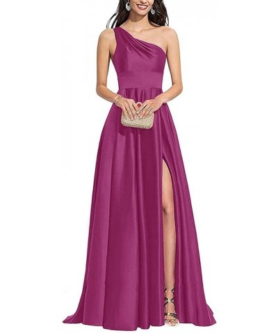 One Shoulder Dresses for Women V Neck Bridesmaid Dresses with Slit Womens Satin Dresses Fuchsia $31.49 Dresses