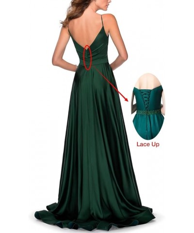 Satin Prom Dress Long with Slit A Line Sexy Backless Formal Evening Gown for Women Peacock Green $35.70 Dresses