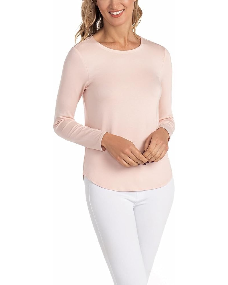 Favorite Basic - Juliana Crepe Long Sleeve Knit Top, Shirttail Hem Genuine Pink $24.94 T-Shirts