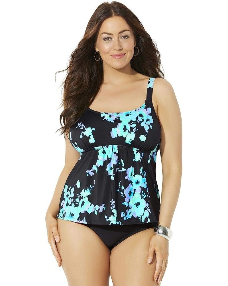 Women's Plus Size Flared Tankini Set Blue Poppies, Black $30.69 Swimsuits