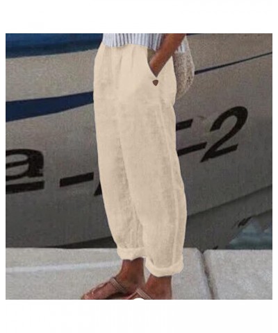 Women's Tapered Linen Pants Casual Straight Leg Drawstring Elastic Waist Loose Comfy Joggers Trousers with Pockets 07-beige $...