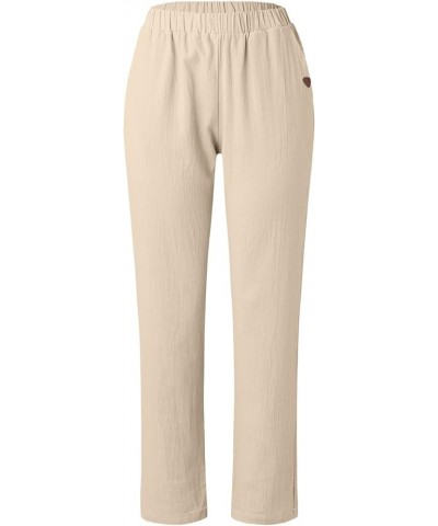 Women's Tapered Linen Pants Casual Straight Leg Drawstring Elastic Waist Loose Comfy Joggers Trousers with Pockets 07-beige $...