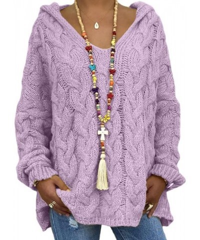 Women's Oversized Chunky Cable Knit Pullover Hooded Sweaters V Neck Long Sleeve Loose Hoodies Plus Size 15-purple1 $19.37 Act...