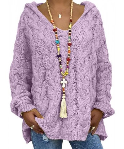 Women's Oversized Chunky Cable Knit Pullover Hooded Sweaters V Neck Long Sleeve Loose Hoodies Plus Size 15-purple1 $19.37 Act...