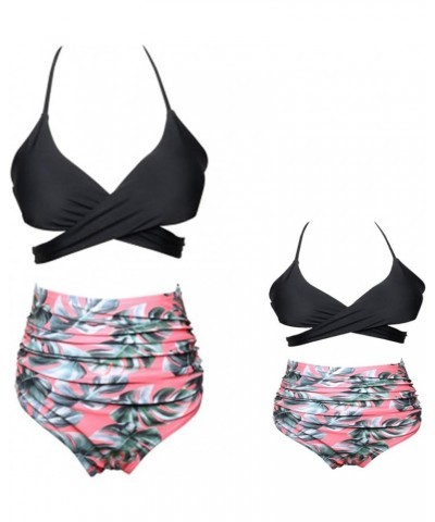 Mommy and Me Swimsuits Family Matching Swimwear Girls Bathing Suit Two Piece Ruffle Falbala Bikini Set Black Flower $11.04 Sets