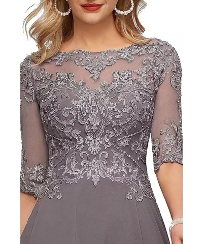 Lace Appliques Mother of The Bride Dresses with Sleeve Chiffon Formal Evening Gown for Women Fuchasia $33.00 Dresses