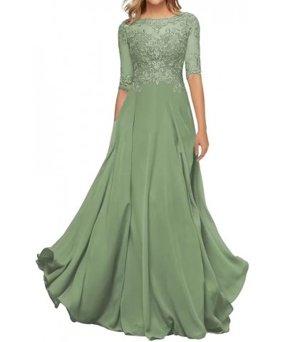 Lace Appliques Mother of The Bride Dresses with Sleeve Chiffon Formal Evening Gown for Women Fuchasia $33.00 Dresses