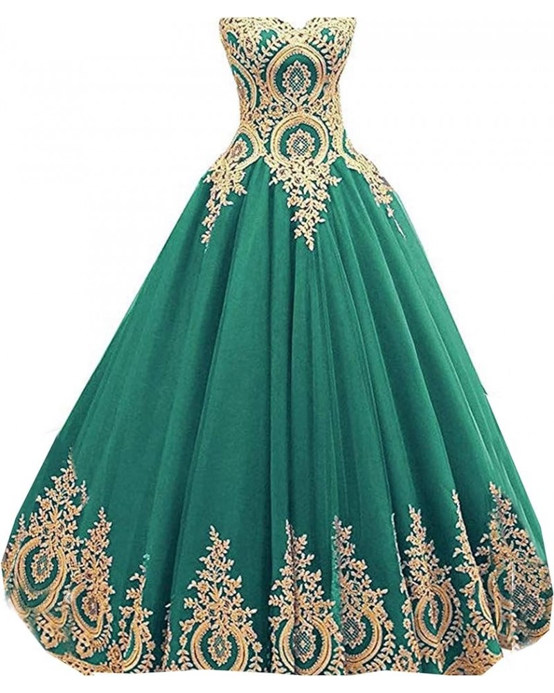 Gold Lace Appplique Quinceanera Dresses Long Sleeves Prom Ball Gown BD389 Green Style 2 $38.50 Dresses