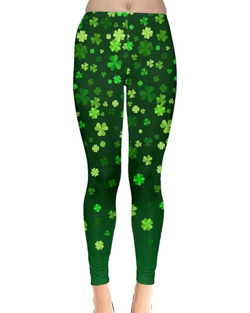 Womens Stretchy Pants Green Shamrock St Patricks Day Clover Leaves Leprechauns Leggings, XS-5XL Clover Drawings $15.50 Leggings