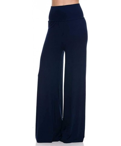 Wide Leg High Fold Over Waist Palazzo Pants Solid Modal Navy $11.35 Pants