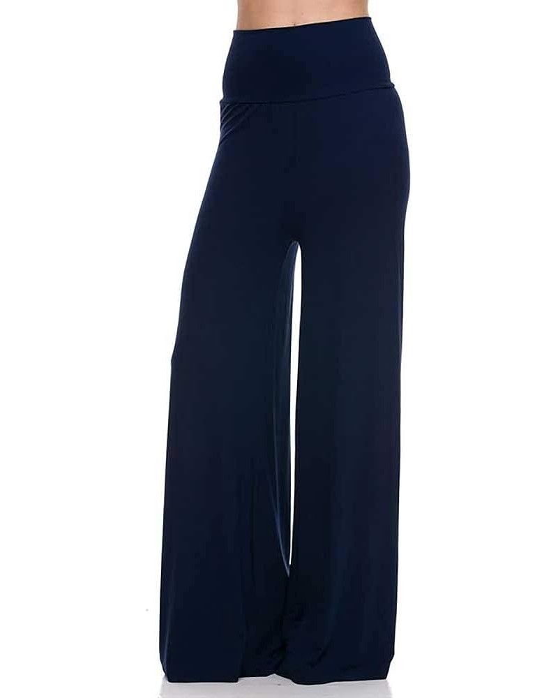 Wide Leg High Fold Over Waist Palazzo Pants Solid Modal Navy $11.35 Pants