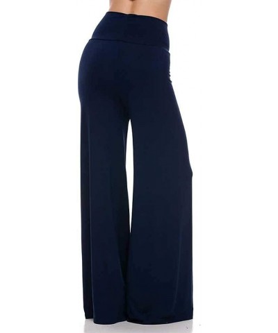 Wide Leg High Fold Over Waist Palazzo Pants Solid Modal Navy $11.35 Pants