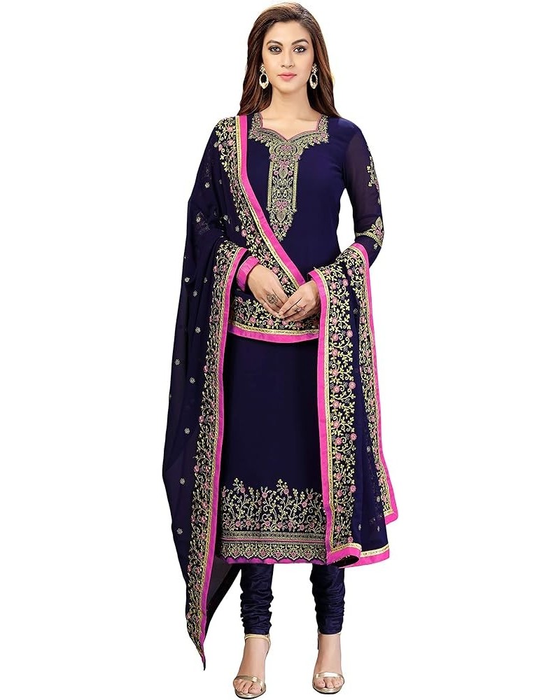 Women's Georgette Embroidery Salwar Suit Set Stitched Ready to Wear Blue $30.24 Suits