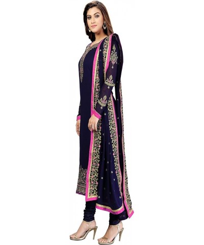 Women's Georgette Embroidery Salwar Suit Set Stitched Ready to Wear Blue $30.24 Suits