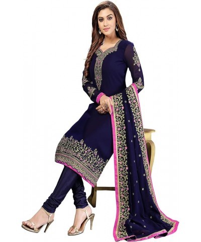 Women's Georgette Embroidery Salwar Suit Set Stitched Ready to Wear Blue $30.24 Suits