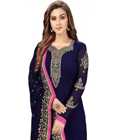 Women's Georgette Embroidery Salwar Suit Set Stitched Ready to Wear Blue $30.24 Suits