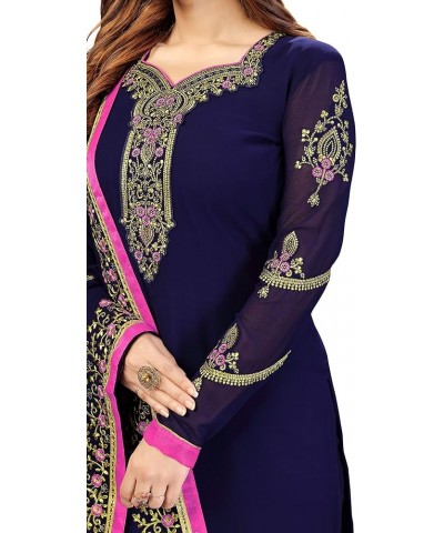 Women's Georgette Embroidery Salwar Suit Set Stitched Ready to Wear Blue $30.24 Suits