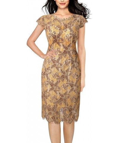 Womens Contrast Floral Lace Shift Scalloped Crew Neck Slim Cocktail Party Dress Yellow Floral Lace $30.59 Dresses