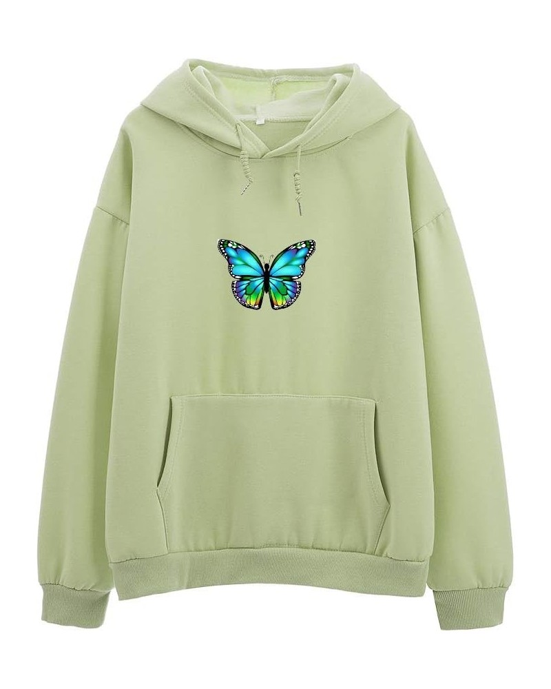 Women's Hoodie Butterfly Patchwork Pocket Cotton Casual Tops Pullover Sweatshirt Green $13.58 Hoodies & Sweatshirts