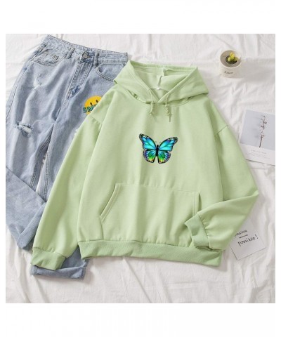 Women's Hoodie Butterfly Patchwork Pocket Cotton Casual Tops Pullover Sweatshirt Green $13.58 Hoodies & Sweatshirts