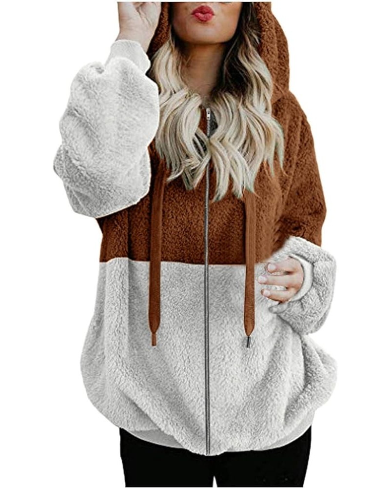 Womens Winter Oversized Hoodies Zip Up Sweatshirts Fuzzy Fleece Pullover Fluffy Outerwear With Pockets 11-brown $4.40 Blouses