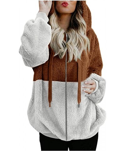 Womens Winter Oversized Hoodies Zip Up Sweatshirts Fuzzy Fleece Pullover Fluffy Outerwear With Pockets 11-brown $4.40 Blouses