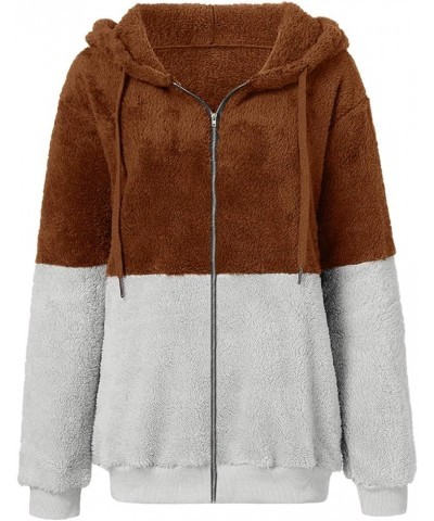 Womens Winter Oversized Hoodies Zip Up Sweatshirts Fuzzy Fleece Pullover Fluffy Outerwear With Pockets 11-brown $4.40 Blouses