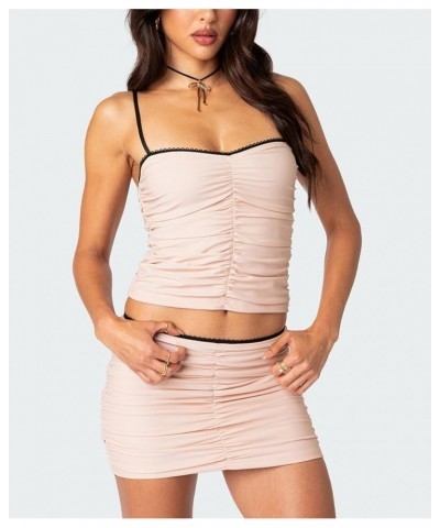 Women Y2K Sheer Mesh Camisole Lace Low Cut Ruched Tank Top See Through Slim Fit Crop Cami Sexy Going Out Top C-nude Pink One ...