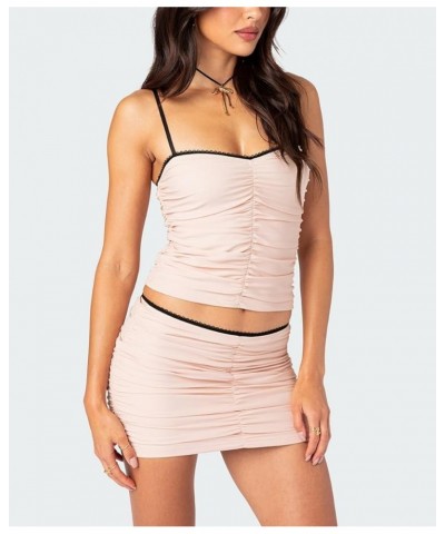 Women Y2K Sheer Mesh Camisole Lace Low Cut Ruched Tank Top See Through Slim Fit Crop Cami Sexy Going Out Top C-nude Pink One ...