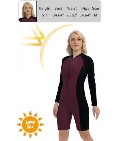 Womens Boyleg One Piece Rashguard Padded Swimsuit UPF 50 Front Zip Surf Wetsuit Burgundy/Black $21.56 Swimsuits