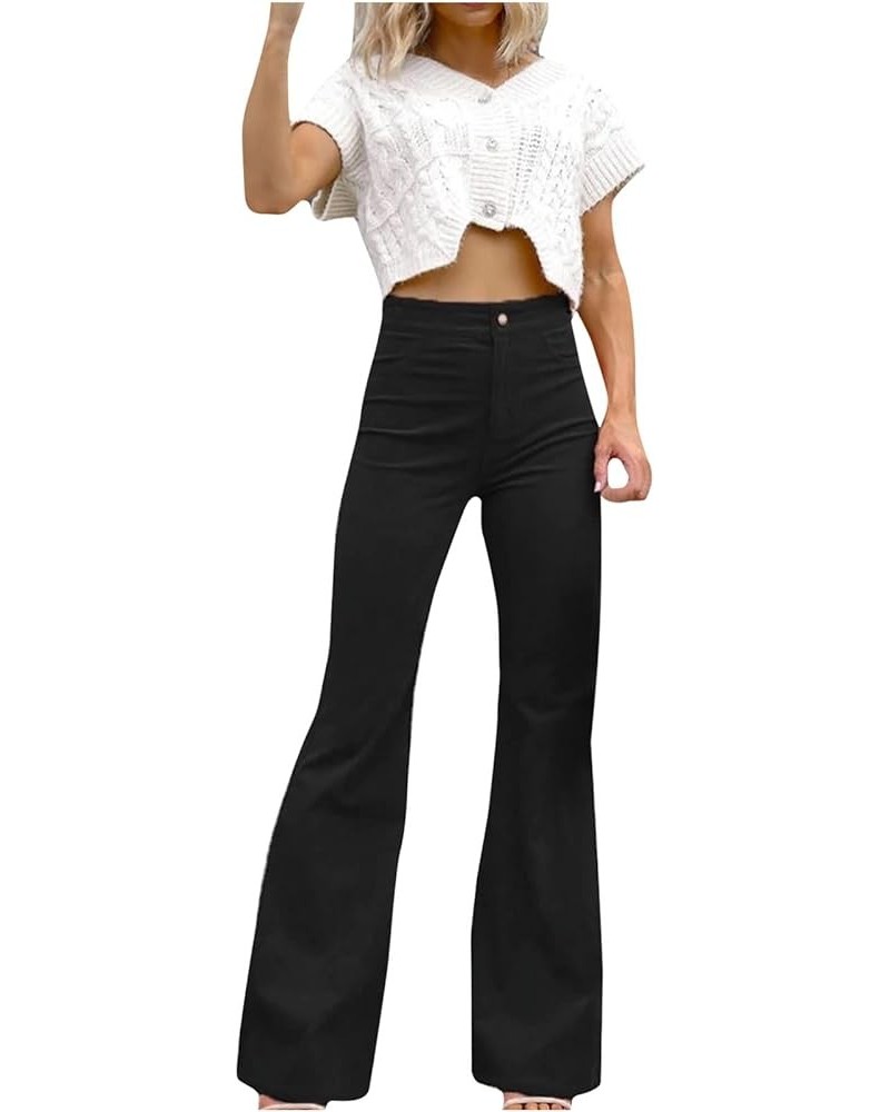 Womens Flare Jeans High Waist Stretchy Bell Bottom Denim Pants Fitted Wide Leg Jeans Girls Trousers Streetwear Black $10.61 J...