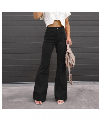 Womens Flare Jeans High Waist Stretchy Bell Bottom Denim Pants Fitted Wide Leg Jeans Girls Trousers Streetwear Black $10.61 J...