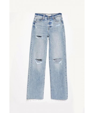 Women's High Waisted Straight Wide Leg Ripped Jeans Frayed Hem Stretchy Capri Denim Pants Blue-sky $23.00 Jeans