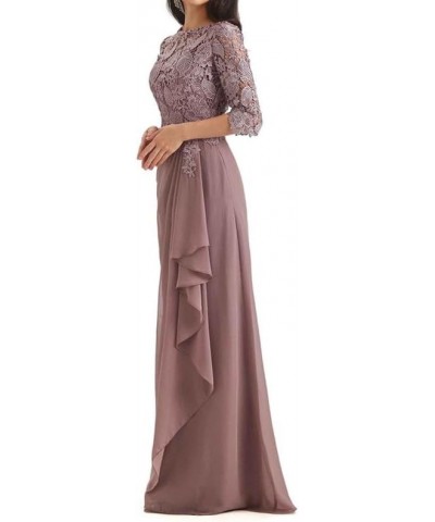 Lace Mother of The Bride Dress with Sleeves Chiffon Ruffles Long Evening Formal Gown for Wedding Scoop Neck Ocean Blue $31.50...