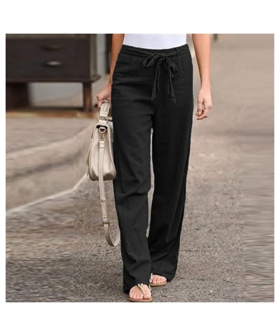 Womens Linen Casual Pants Summer Lounge Trousers Drawstring Straight Leg Pants Boho Beach Vacation Outfits 2023 Black 1 $6.35...