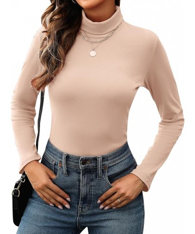 Womens Turtleneck Long Sleeve Thermal Shirts Basic Slim Fitted Layering Undershirts Fall Winter Tops Beige $12.17 Underwear