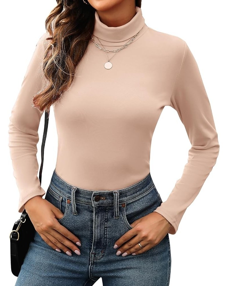 Womens Turtleneck Long Sleeve Thermal Shirts Basic Slim Fitted Layering Undershirts Fall Winter Tops Beige $12.17 Underwear